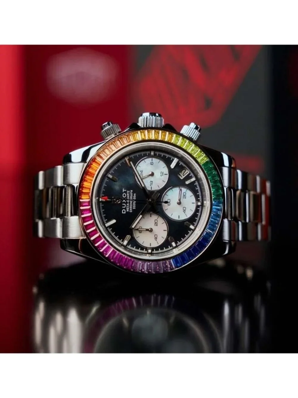 NWT Duxot Accelero Rainbow Chronograph Quartz Black Dial Men's Watch